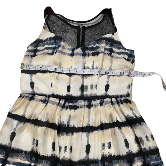 Bar III Women Cream Blue Abstract At Knee A-Line Dress Sz M Mesh Neck Sleeveless - Picture 5 of 14